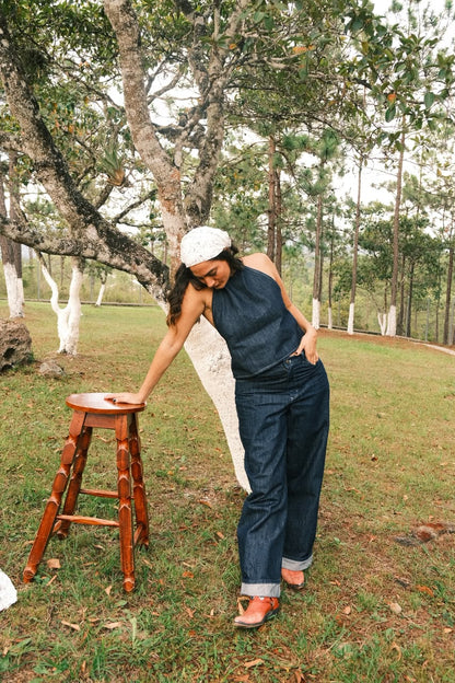 DARK DENIM WIDE LEG JEAN