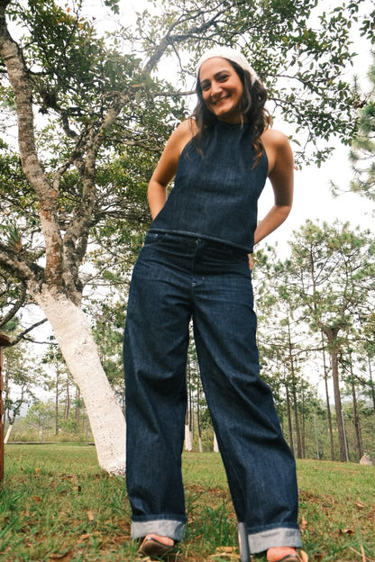 DARK DENIM WIDE LEG JEAN